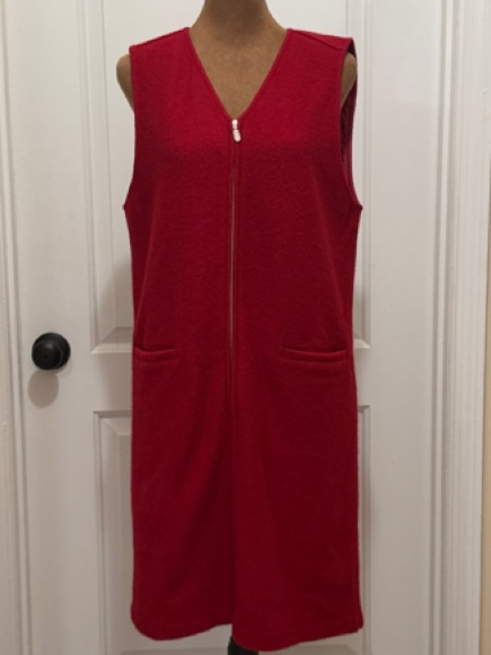 Talbots Vintage Red Wool V-Neck Sleeveless Zip-Front Midi Shift Dress